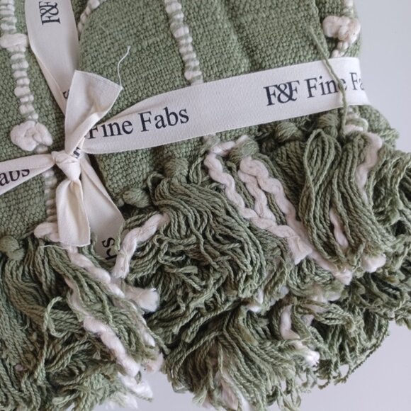 FINE FABS Decorative 100% Cotton Throw Blanket | 60"x50" | Sage Green - Picture 4 of 10